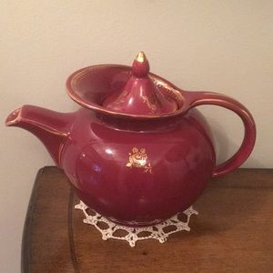 Vintage HALL Windshield Maroon Gold Roses Trim 6 Cup Tea Pot 0693